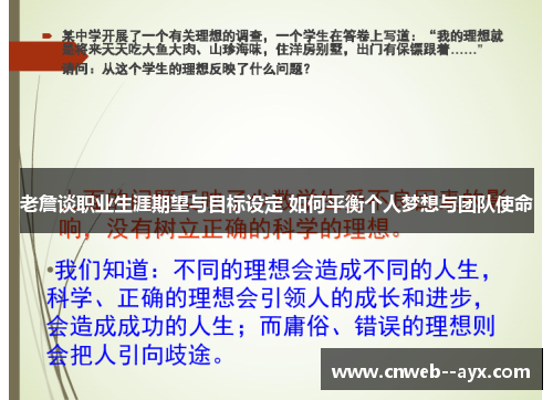 老詹谈职业生涯期望与目标设定 如何平衡个人梦想与团队使命